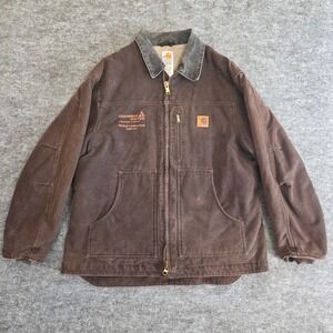 Carhartt Jacket Mens XL Brown Sherpa Lined J01 DKB Workwear Sandstone Ridge LOGO